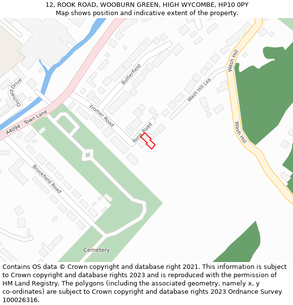 12, ROOK ROAD, WOOBURN GREEN, HIGH WYCOMBE, HP10 0PY: Location map and indicative extent of plot