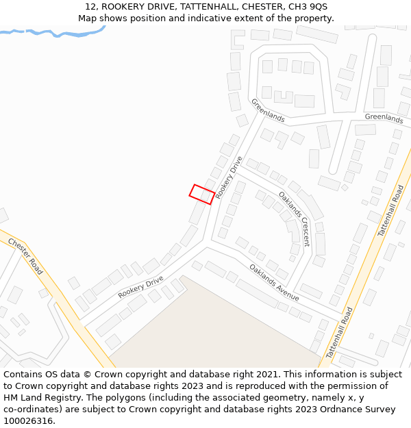 12, ROOKERY DRIVE, TATTENHALL, CHESTER, CH3 9QS: Location map and indicative extent of plot