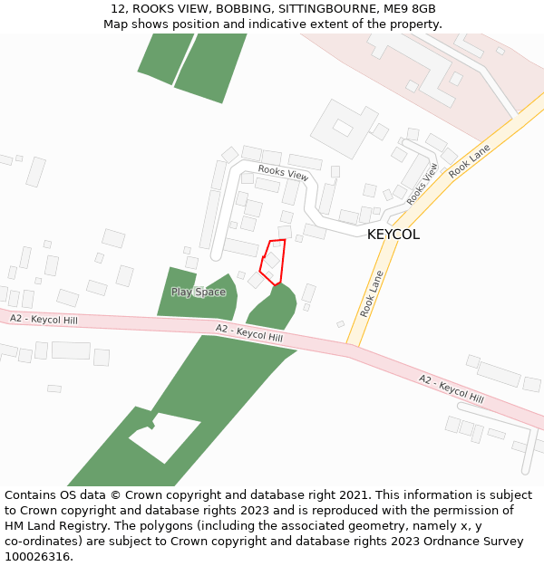 12, ROOKS VIEW, BOBBING, SITTINGBOURNE, ME9 8GB: Location map and indicative extent of plot