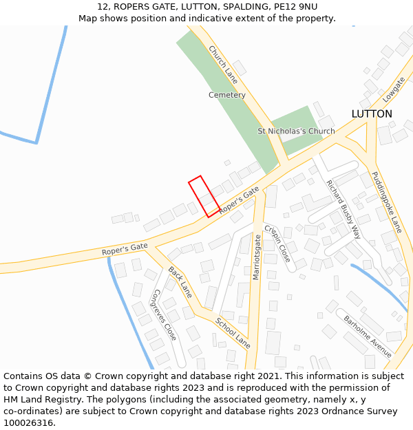 12, ROPERS GATE, LUTTON, SPALDING, PE12 9NU: Location map and indicative extent of plot