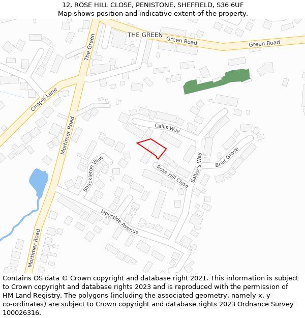 12, ROSE HILL CLOSE, PENISTONE, SHEFFIELD, S36 6UF: Location map and indicative extent of plot