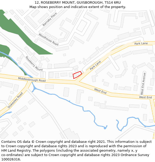 12, ROSEBERRY MOUNT, GUISBOROUGH, TS14 6RU: Location map and indicative extent of plot