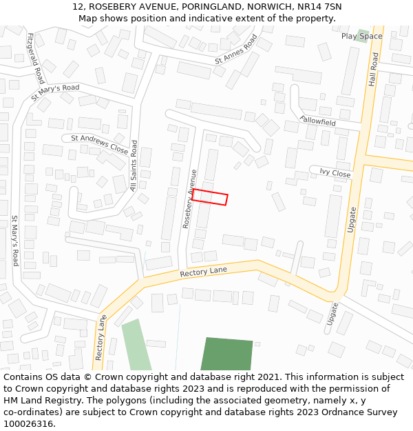 12, ROSEBERY AVENUE, PORINGLAND, NORWICH, NR14 7SN: Location map and indicative extent of plot