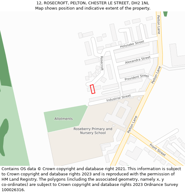 12, ROSECROFT, PELTON, CHESTER LE STREET, DH2 1NL: Location map and indicative extent of plot