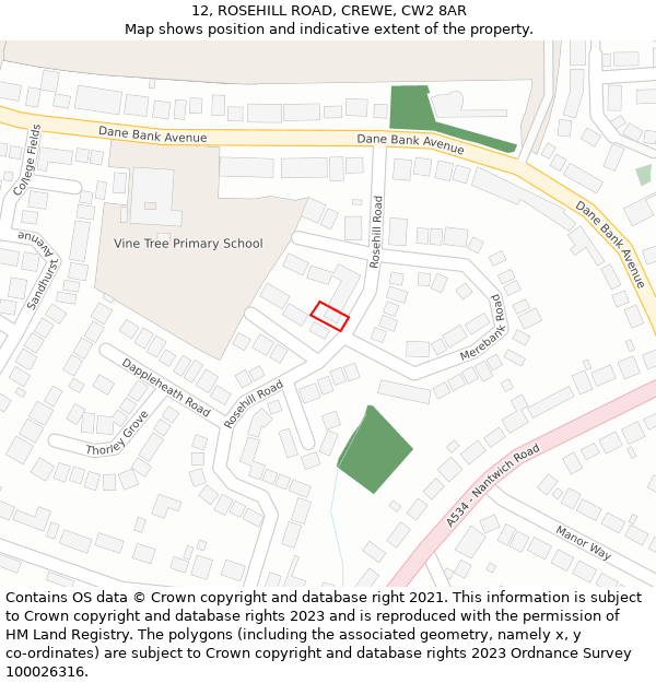 12, ROSEHILL ROAD, CREWE, CW2 8AR: Location map and indicative extent of plot