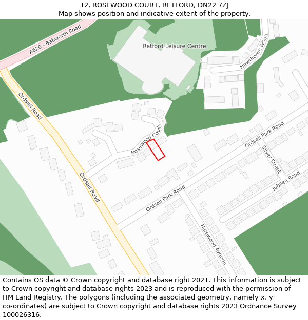 12, ROSEWOOD COURT, RETFORD, DN22 7ZJ: Location map and indicative extent of plot