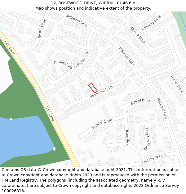 12, ROSEWOOD DRIVE, WIRRAL, CH46 6JA: Location map and indicative extent of plot