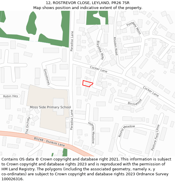 12, ROSTREVOR CLOSE, LEYLAND, PR26 7SR: Location map and indicative extent of plot