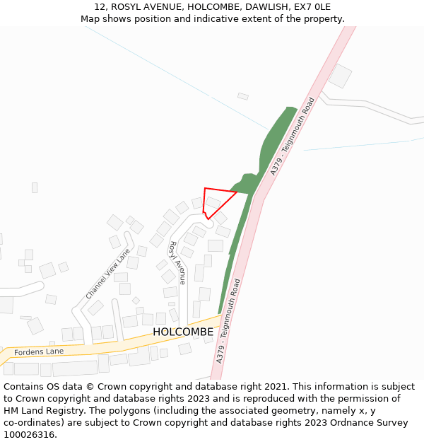 12, ROSYL AVENUE, HOLCOMBE, DAWLISH, EX7 0LE: Location map and indicative extent of plot