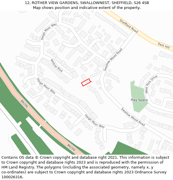 12, ROTHER VIEW GARDENS, SWALLOWNEST, SHEFFIELD, S26 4SB: Location map and indicative extent of plot