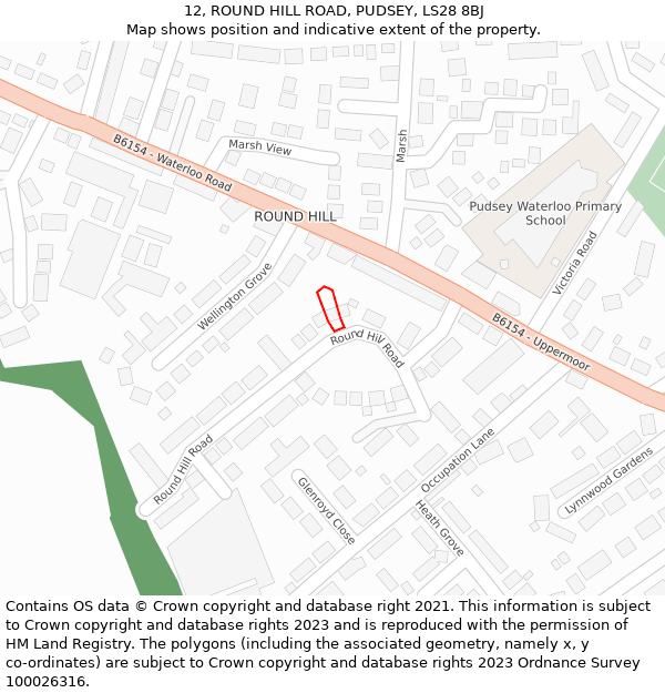 12, ROUND HILL ROAD, PUDSEY, LS28 8BJ: Location map and indicative extent of plot