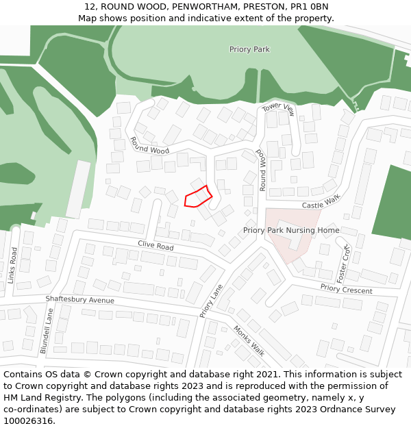 12, ROUND WOOD, PENWORTHAM, PRESTON, PR1 0BN: Location map and indicative extent of plot