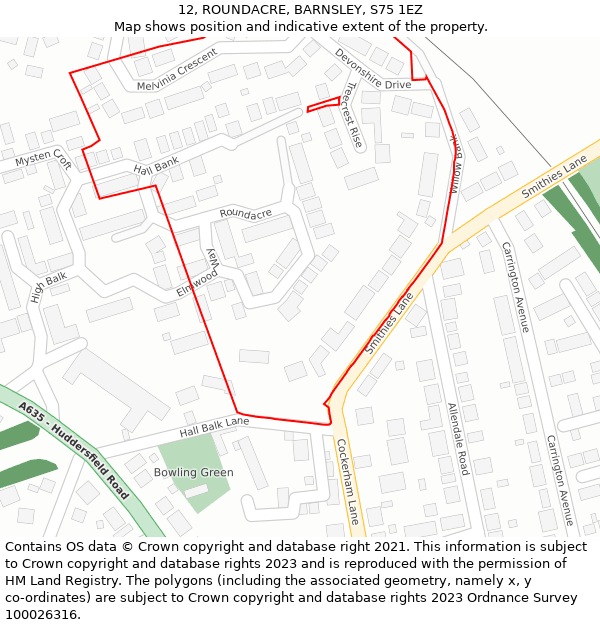 12, ROUNDACRE, BARNSLEY, S75 1EZ: Location map and indicative extent of plot