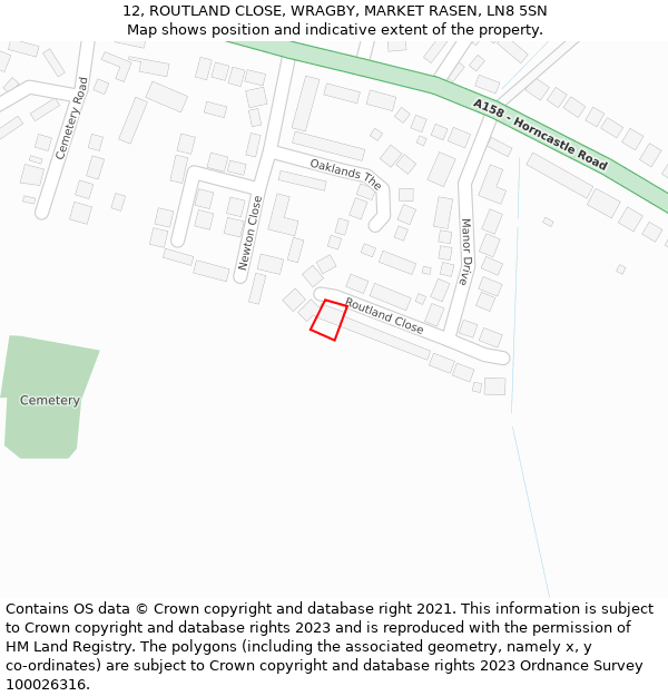 12, ROUTLAND CLOSE, WRAGBY, MARKET RASEN, LN8 5SN: Location map and indicative extent of plot