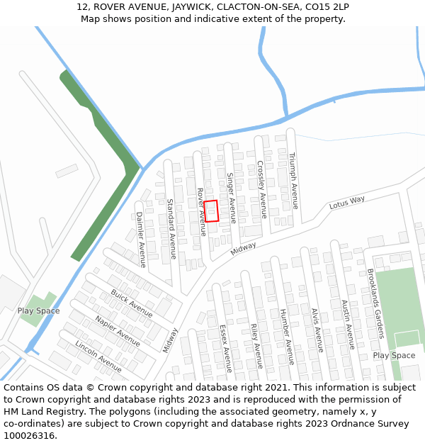 12, ROVER AVENUE, JAYWICK, CLACTON-ON-SEA, CO15 2LP: Location map and indicative extent of plot