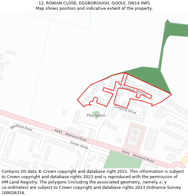 12, ROWAN CLOSE, EGGBOROUGH, GOOLE, DN14 0WS: Location map and indicative extent of plot