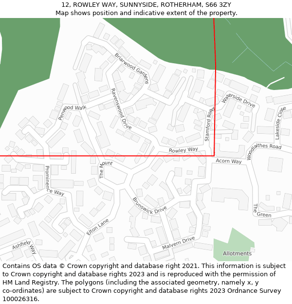 12, ROWLEY WAY, SUNNYSIDE, ROTHERHAM, S66 3ZY: Location map and indicative extent of plot