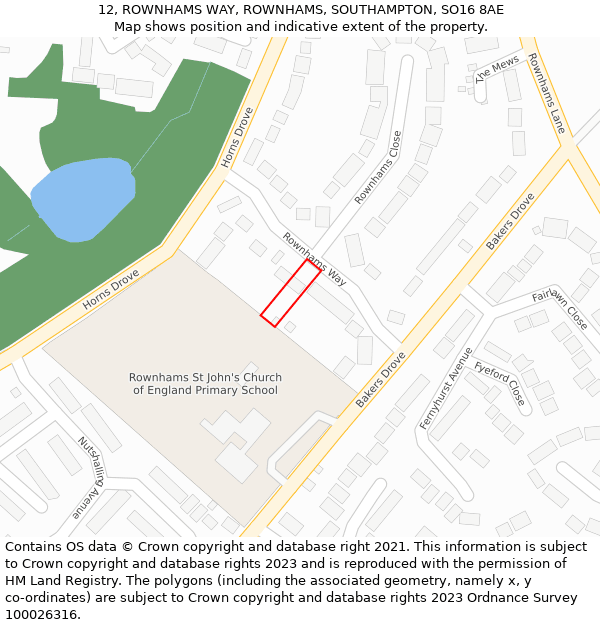 12, ROWNHAMS WAY, ROWNHAMS, SOUTHAMPTON, SO16 8AE: Location map and indicative extent of plot