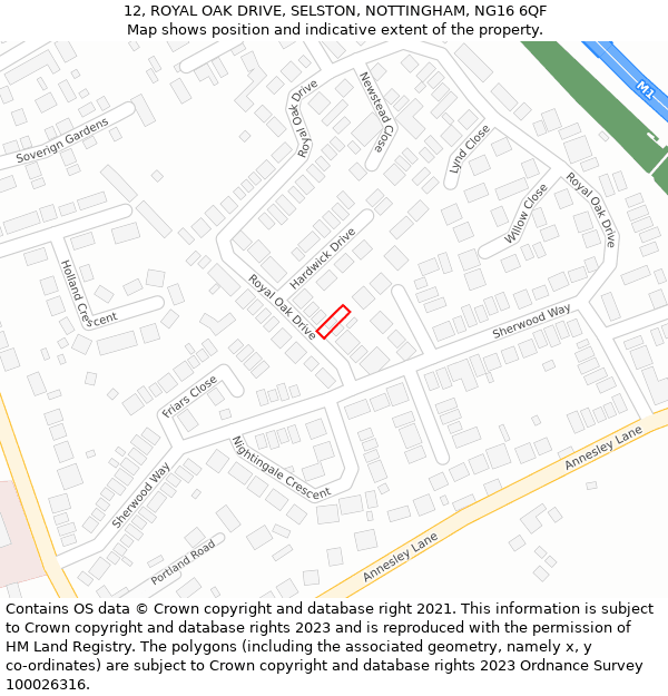 12, ROYAL OAK DRIVE, SELSTON, NOTTINGHAM, NG16 6QF: Location map and indicative extent of plot