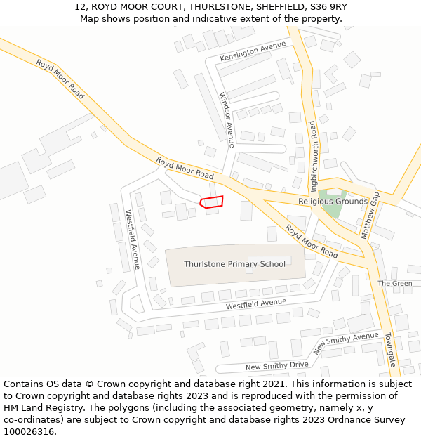 12, ROYD MOOR COURT, THURLSTONE, SHEFFIELD, S36 9RY: Location map and indicative extent of plot