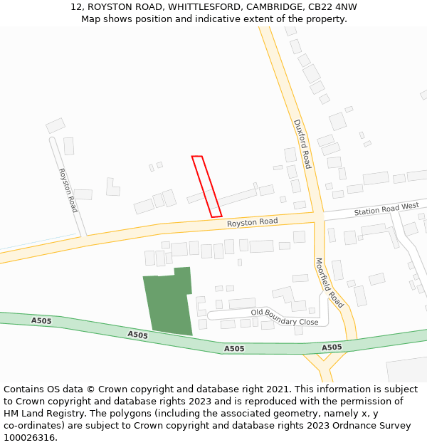 12, ROYSTON ROAD, WHITTLESFORD, CAMBRIDGE, CB22 4NW: Location map and indicative extent of plot