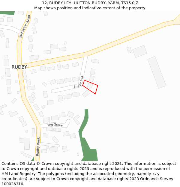 12, RUDBY LEA, HUTTON RUDBY, YARM, TS15 0JZ: Location map and indicative extent of plot