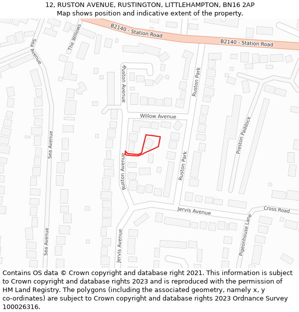 12, RUSTON AVENUE, RUSTINGTON, LITTLEHAMPTON, BN16 2AP: Location map and indicative extent of plot