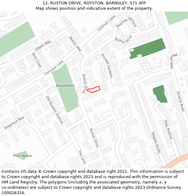 12, RUSTON DRIVE, ROYSTON, BARNSLEY, S71 4FP: Location map and indicative extent of plot