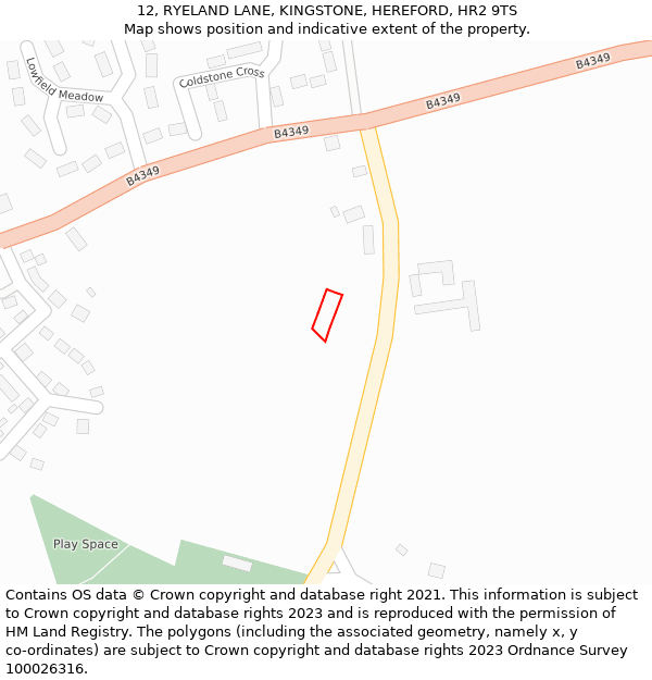 12, RYELAND LANE, KINGSTONE, HEREFORD, HR2 9TS: Location map and indicative extent of plot