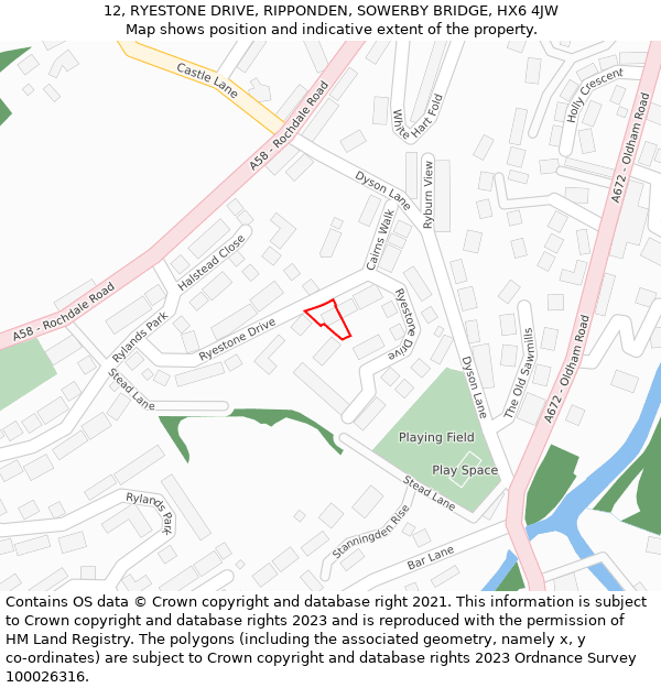 12, RYESTONE DRIVE, RIPPONDEN, SOWERBY BRIDGE, HX6 4JW: Location map and indicative extent of plot