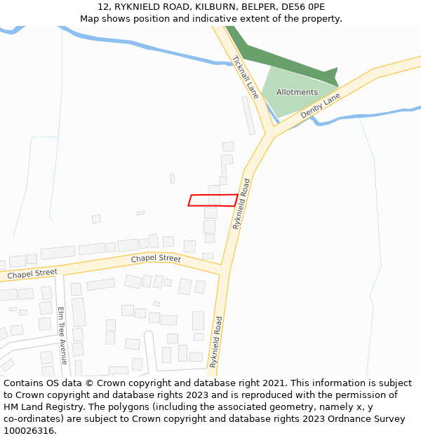 12, RYKNIELD ROAD, KILBURN, BELPER, DE56 0PE: Location map and indicative extent of plot