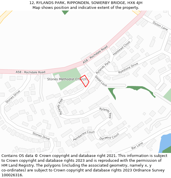 12, RYLANDS PARK, RIPPONDEN, SOWERBY BRIDGE, HX6 4JH: Location map and indicative extent of plot