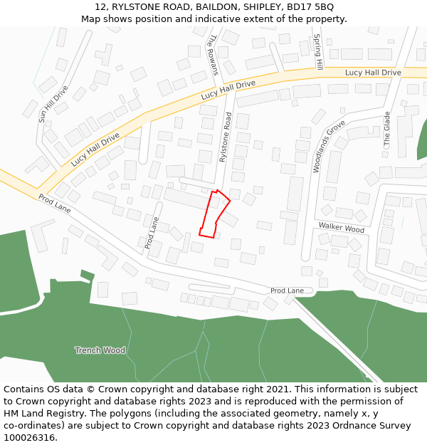 12, RYLSTONE ROAD, BAILDON, SHIPLEY, BD17 5BQ: Location map and indicative extent of plot