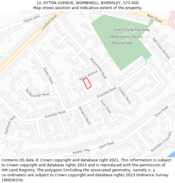 12, RYTON AVENUE, WOMBWELL, BARNSLEY, S73 0SD: Location map and indicative extent of plot