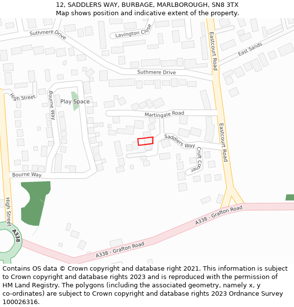 12, SADDLERS WAY, BURBAGE, MARLBOROUGH, SN8 3TX: Location map and indicative extent of plot