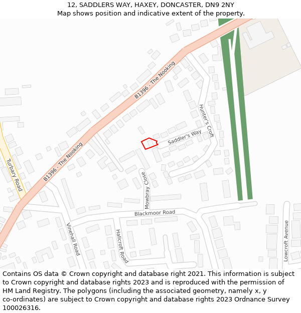 12, SADDLERS WAY, HAXEY, DONCASTER, DN9 2NY: Location map and indicative extent of plot