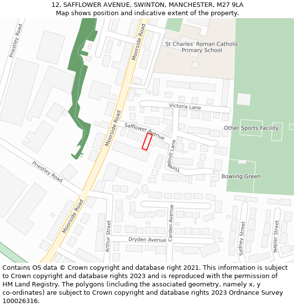 12, SAFFLOWER AVENUE, SWINTON, MANCHESTER, M27 9LA: Location map and indicative extent of plot