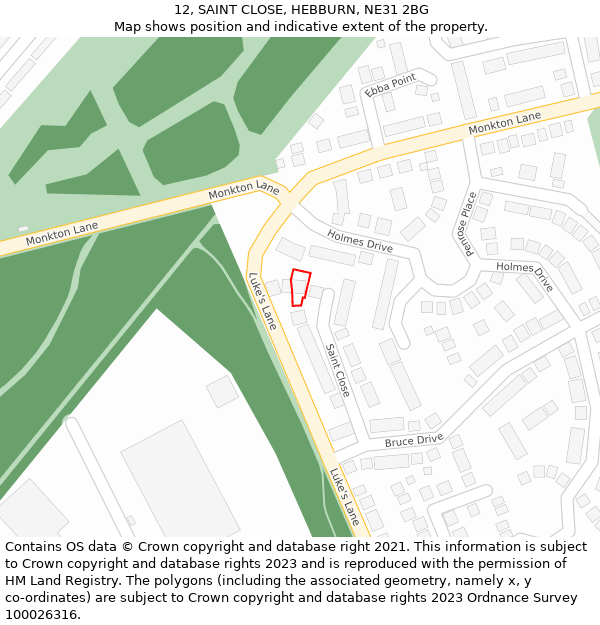 12, SAINT CLOSE, HEBBURN, NE31 2BG: Location map and indicative extent of plot