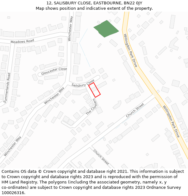 12, SALISBURY CLOSE, EASTBOURNE, BN22 0JY: Location map and indicative extent of plot