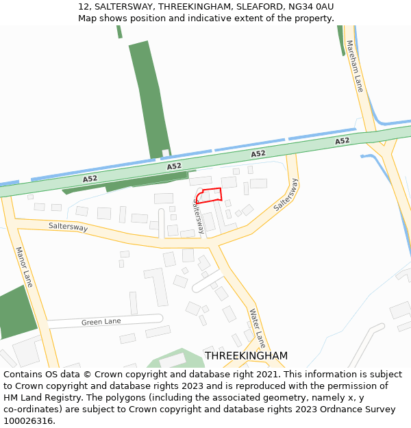 12, SALTERSWAY, THREEKINGHAM, SLEAFORD, NG34 0AU: Location map and indicative extent of plot