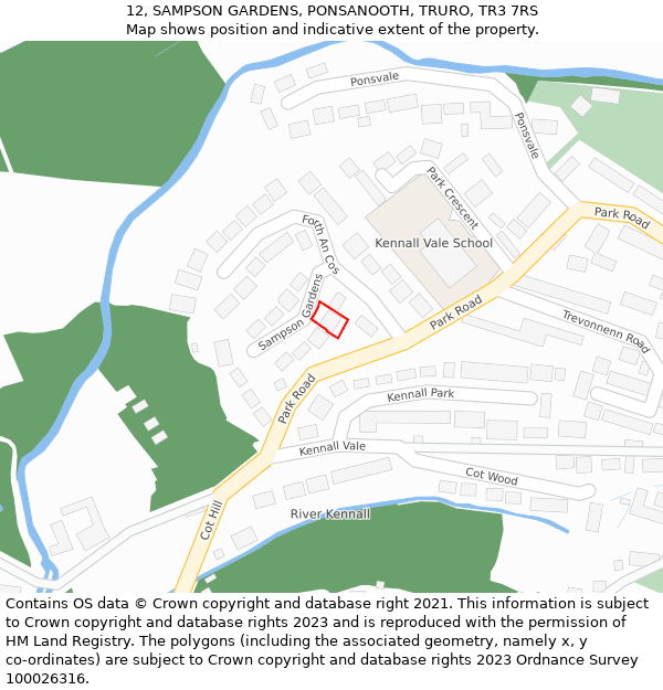 12, SAMPSON GARDENS, PONSANOOTH, TRURO, TR3 7RS: Location map and indicative extent of plot