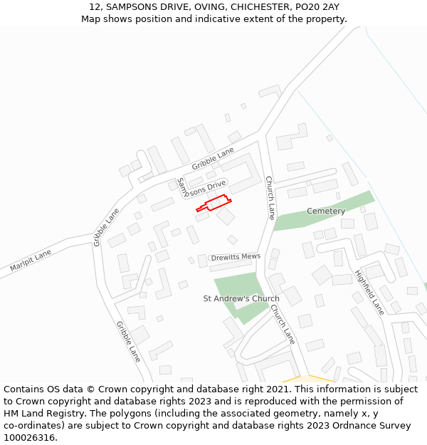 12, SAMPSONS DRIVE, OVING, CHICHESTER, PO20 2AY: Location map and indicative extent of plot