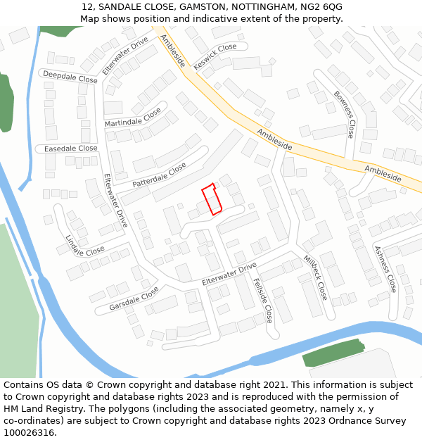 12, SANDALE CLOSE, GAMSTON, NOTTINGHAM, NG2 6QG: Location map and indicative extent of plot