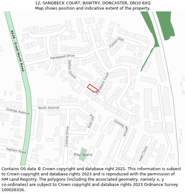 12, SANDBECK COURT, BAWTRY, DONCASTER, DN10 6XQ: Location map and indicative extent of plot