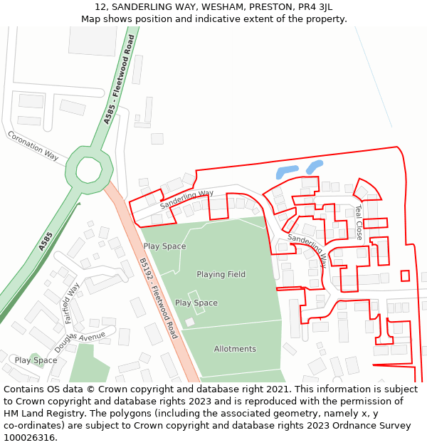 12, SANDERLING WAY, WESHAM, PRESTON, PR4 3JL: Location map and indicative extent of plot