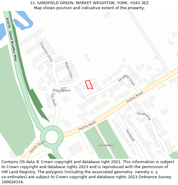 12, SANDFIELD GREEN, MARKET WEIGHTON, YORK, YO43 3EZ: Location map and indicative extent of plot