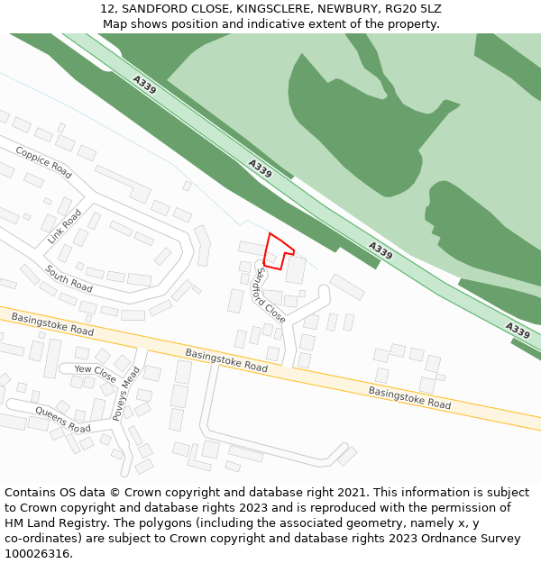 12, SANDFORD CLOSE, KINGSCLERE, NEWBURY, RG20 5LZ: Location map and indicative extent of plot