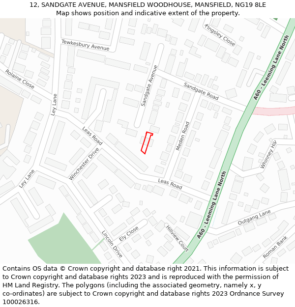 12, SANDGATE AVENUE, MANSFIELD WOODHOUSE, MANSFIELD, NG19 8LE: Location map and indicative extent of plot