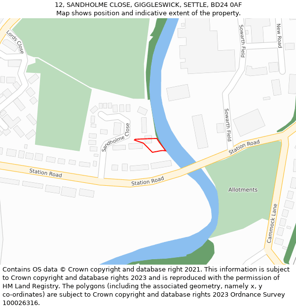 12, SANDHOLME CLOSE, GIGGLESWICK, SETTLE, BD24 0AF: Location map and indicative extent of plot