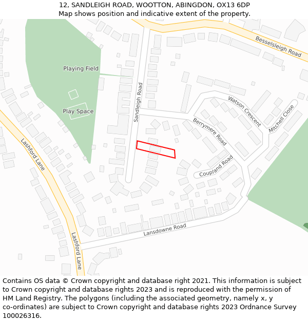 12, SANDLEIGH ROAD, WOOTTON, ABINGDON, OX13 6DP: Location map and indicative extent of plot